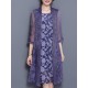 Elegant Women Fake Two Pieces 3/4 Sleeve Printed Chiffon Dress