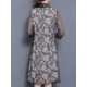 Elegant Women Fake Two Pieces 3/4 Sleeve Printed Chiffon Dress
