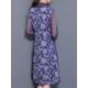 Elegant Women Fake Two Pieces 3/4 Sleeve Printed Chiffon Dress
