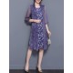 Elegant Women Fake Two Pieces 3/4 Sleeve Printed Chiffon Dress