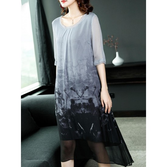 Elegant Women Printed Half Sleeve O-Neck Dress