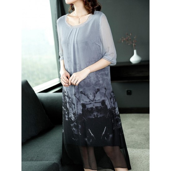 Elegant Women Printed Half Sleeve O-Neck Dress