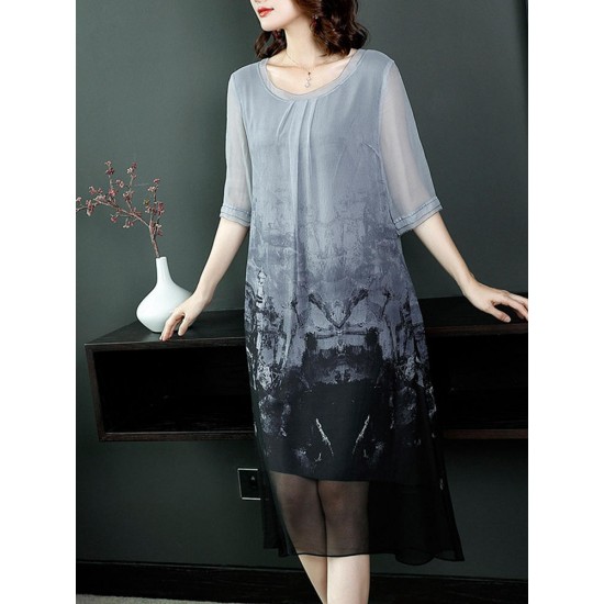 Elegant Women Printed Half Sleeve O-Neck Dress