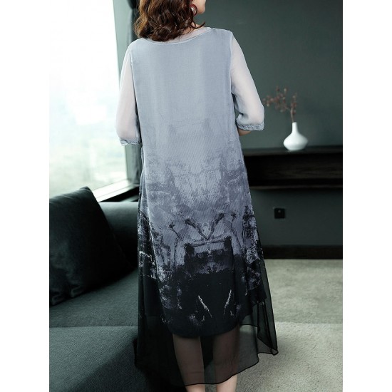 Elegant Women Printed Half Sleeve O-Neck Dress