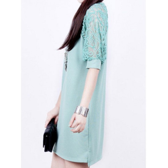 Fashion Women Summer Maxi Loose Lace Short Sleeve Round Neck Dresses