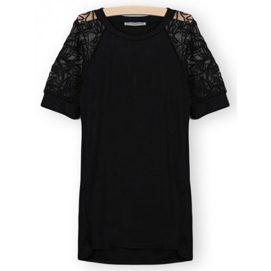 Fashion Women Summer Maxi Loose Lace Short Sleeve Round Neck Dresses