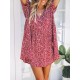 Bohemian Women Floral Printed Button Loose Short Sleeve Mini Dress