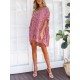 Bohemian Women Floral Printed Button Loose Short Sleeve Mini Dress