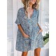 Bohemian Women Floral Printed Button Loose Short Sleeve Mini Dress