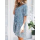 Bohemian Women Floral Printed Button Loose Short Sleeve Mini Dress