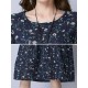 Casual Women Cotton Floral Printed Loose Long Sleeve O-Neck Dress