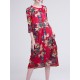 Casual Women Floral Printed O-Neck 3/4 Sleeve Dress