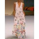 Elegant Butterfly Print Bohemian V-neck Sleeveless Maxi Dress