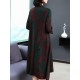 Elegant Floral Print Button Stand Collar Long Sleeve Dress