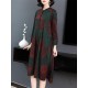 Elegant Floral Print Button Stand Collar Long Sleeve Dress