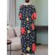 Elegant Floral Print Crew Neck 3/4 Sleeve Loose Hem Dress