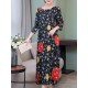 Elegant Floral Print Crew Neck 3/4 Sleeve Loose Hem Dress