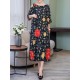 Elegant Floral Print Crew Neck 3/4 Sleeve Loose Hem Dress