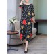 Elegant Floral Print Crew Neck 3/4 Sleeve Loose Hem Dress