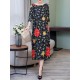 Elegant Floral Print Crew Neck 3/4 Sleeve Loose Hem Dress