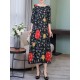 Elegant Floral Print Crew Neck 3/4 Sleeve Loose Hem Dress