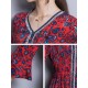 Elegant Floral Print V-neck Silk Bell Sleeve Dress