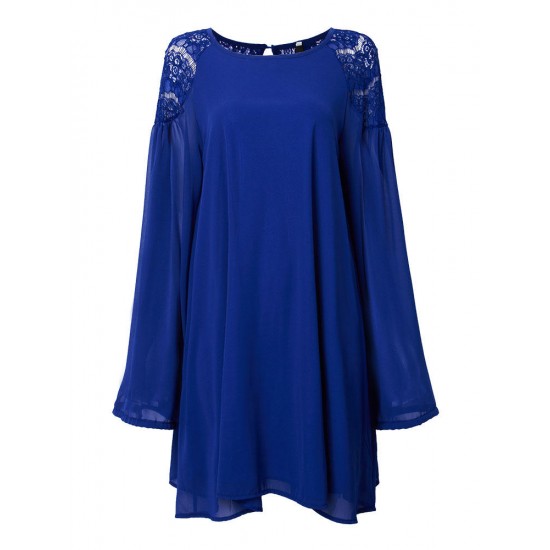 Casual Lace Chiffon Lantern Sleeve Backless Mini Dress For Women