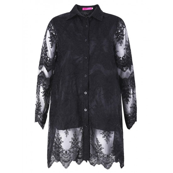 Casual Women Loose Lace Long Sleeve Shirt Dress