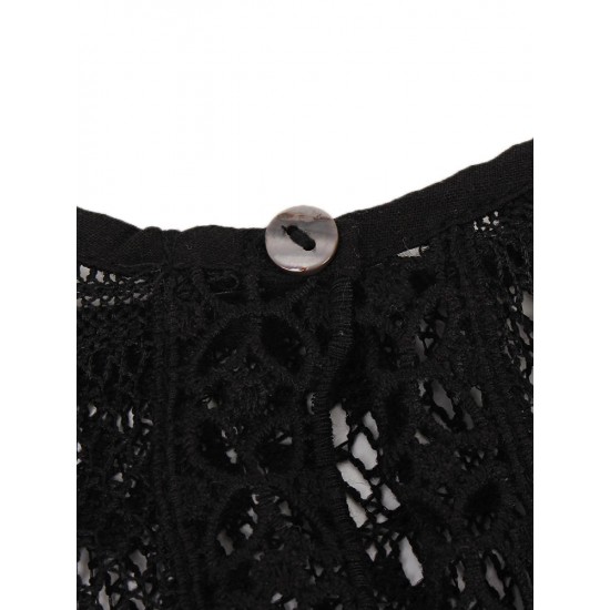Casual Women Vintage Lace Stitching 3/4 Sleeve Shirt Dress