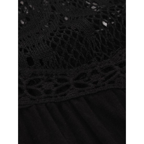 Casual Women Vintage Lace Stitching 3/4 Sleeve Shirt Dress