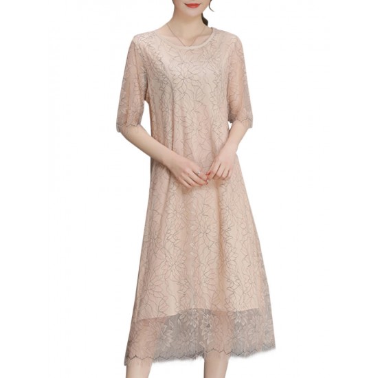 Elegant Lace Hollow Out Half Sleeve Slim Dress For Women