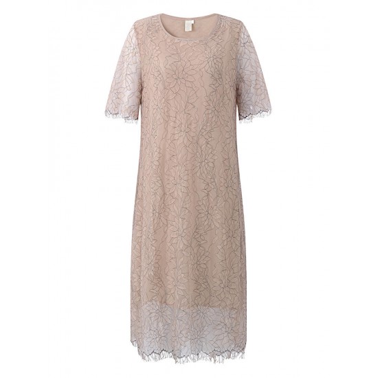 Elegant Lace Hollow Out Half Sleeve Slim Dress For Women