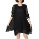 Elegant Long Sleeve O-Neck Lace Hollow Loose Women Dress