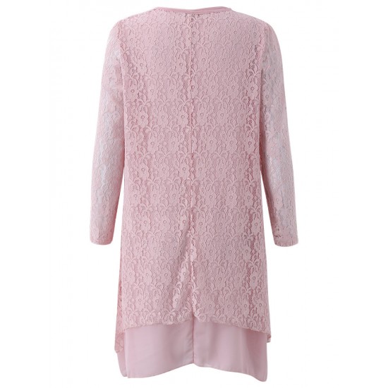 Elegant Long Sleeve O-Neck Lace Hollow Loose Women Dress