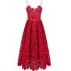 Elegant Strap Lace Crochet Solid V Neck A-Line Party Dress