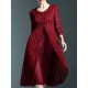 Elegant Women 3/4 Sleeve Front Slit Fake Two Piece Lace Pleated Dress