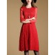 Elegant Women 3/4 Sleeve Front Slit Fake Two Piece Lace Pleated Dress