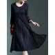 Elegant Women 3/4 Sleeve Front Slit Fake Two Piece Lace Pleated Dress