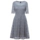 Elegant Women Lace Crochet O-Neck Zipper Short Sleeve Party Dresses