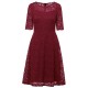 Elegant Women Lace Crochet O-Neck Zipper Short Sleeve Party Dresses