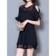 Elegant Women Lace Patchwork Hollow Off Shoulder Chiffon Dress