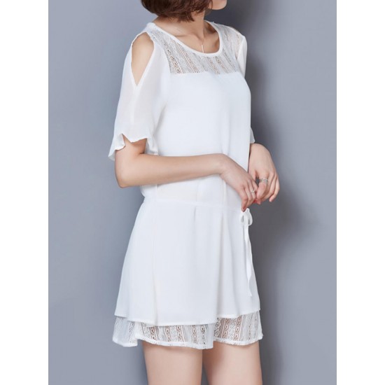 Elegant Women Lace Patchwork Hollow Off Shoulder Chiffon Dress