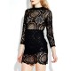 Women Long Sleeve Lace Crochet  Hollow Out Splicing Mini Dress