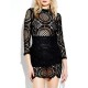 Women Long Sleeve Lace Crochet  Hollow Out Splicing Mini Dress