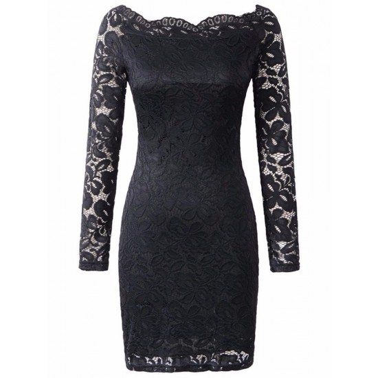 Women Sexy Lace Hollow Out Floral Embroidery Patchwork Bodycon Dress