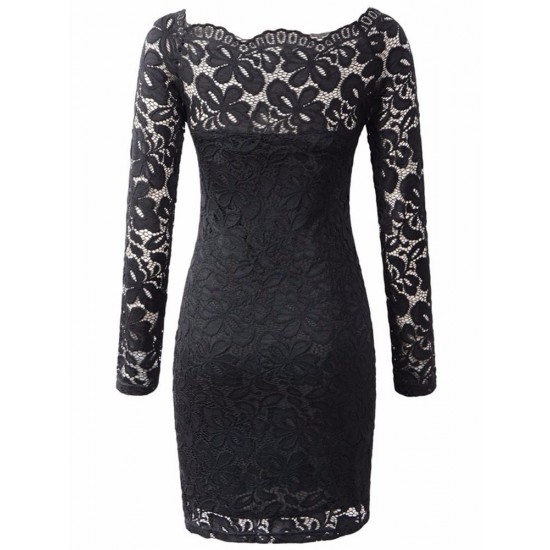 Women Sexy Lace Hollow Out Floral Embroidery Patchwork Bodycon Dress