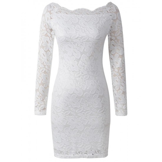 Women Sexy Lace Hollow Out Floral Embroidery Patchwork Bodycon Dress