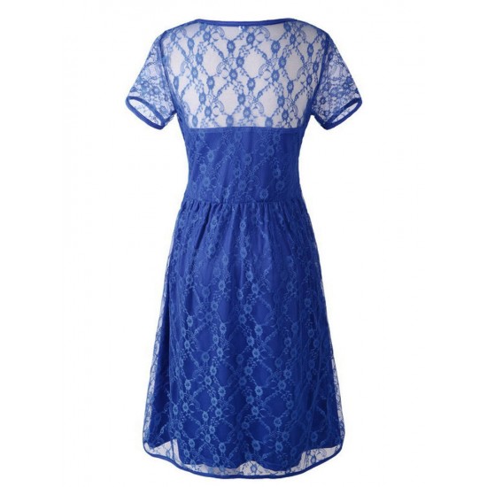 Women Vestido Sexy Lace Short Sleeve Backless Knee Length Party Dress