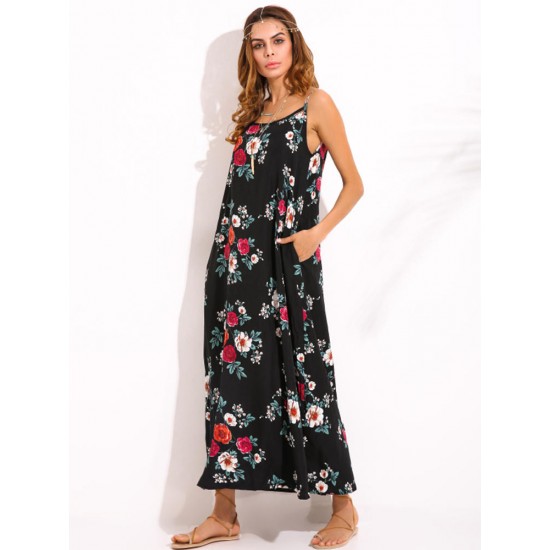 Bohemian Women Floral Sleeveless Spaghetti Strap Maxi Dresses