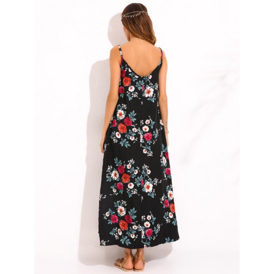 Bohemian Women Floral Sleeveless Spaghetti Strap Maxi Dresses